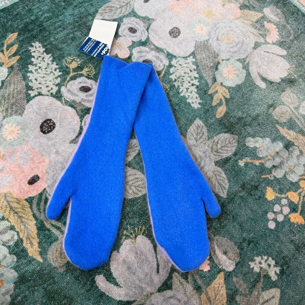 Cashmere Mittens Long Upcycled Handmade Blue Purple Knit Gloves Womens Adult NWT